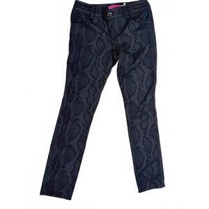 Alice and Olivia Women's Black Snake animal Print shine pants Size 0